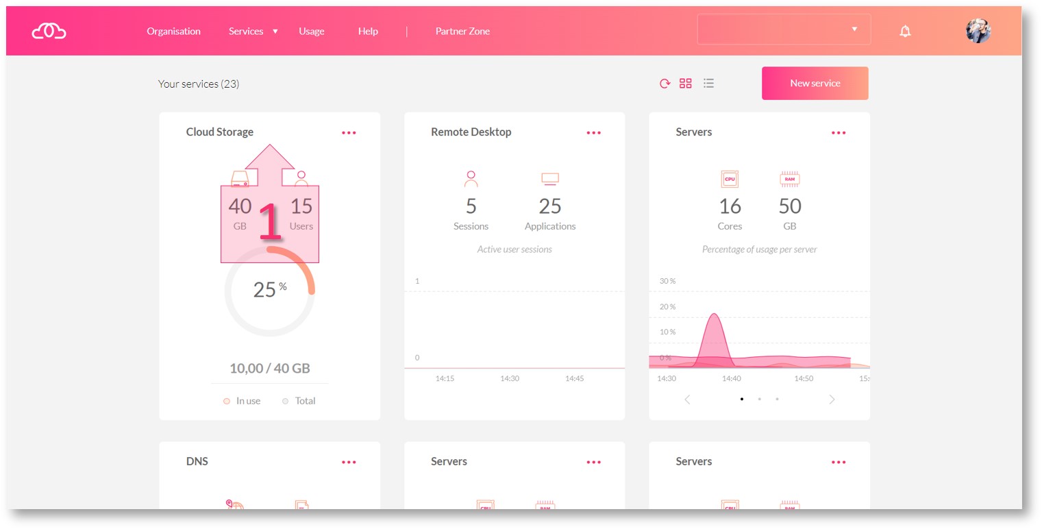 Step 1. Open the cloud storage subscription page from the main dashboard