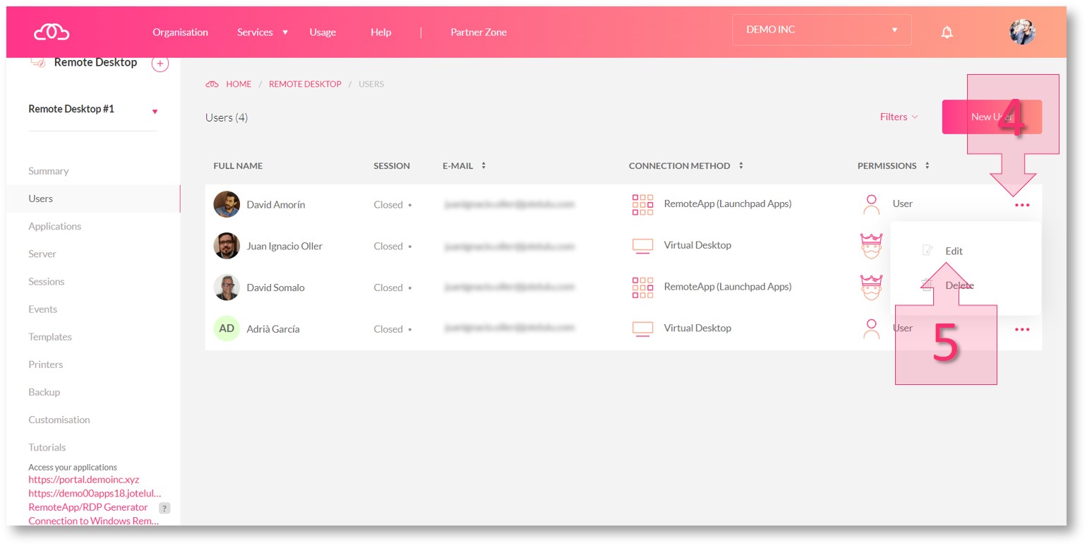 Step 2. Choose the user whose domain access you wish to change