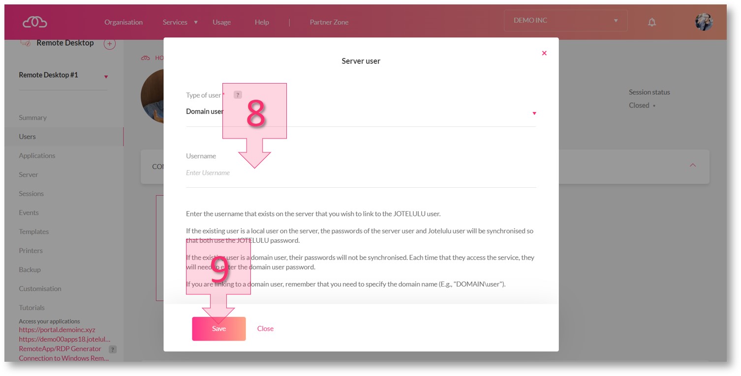 Step 2. Enter the domain user’s login and click Save