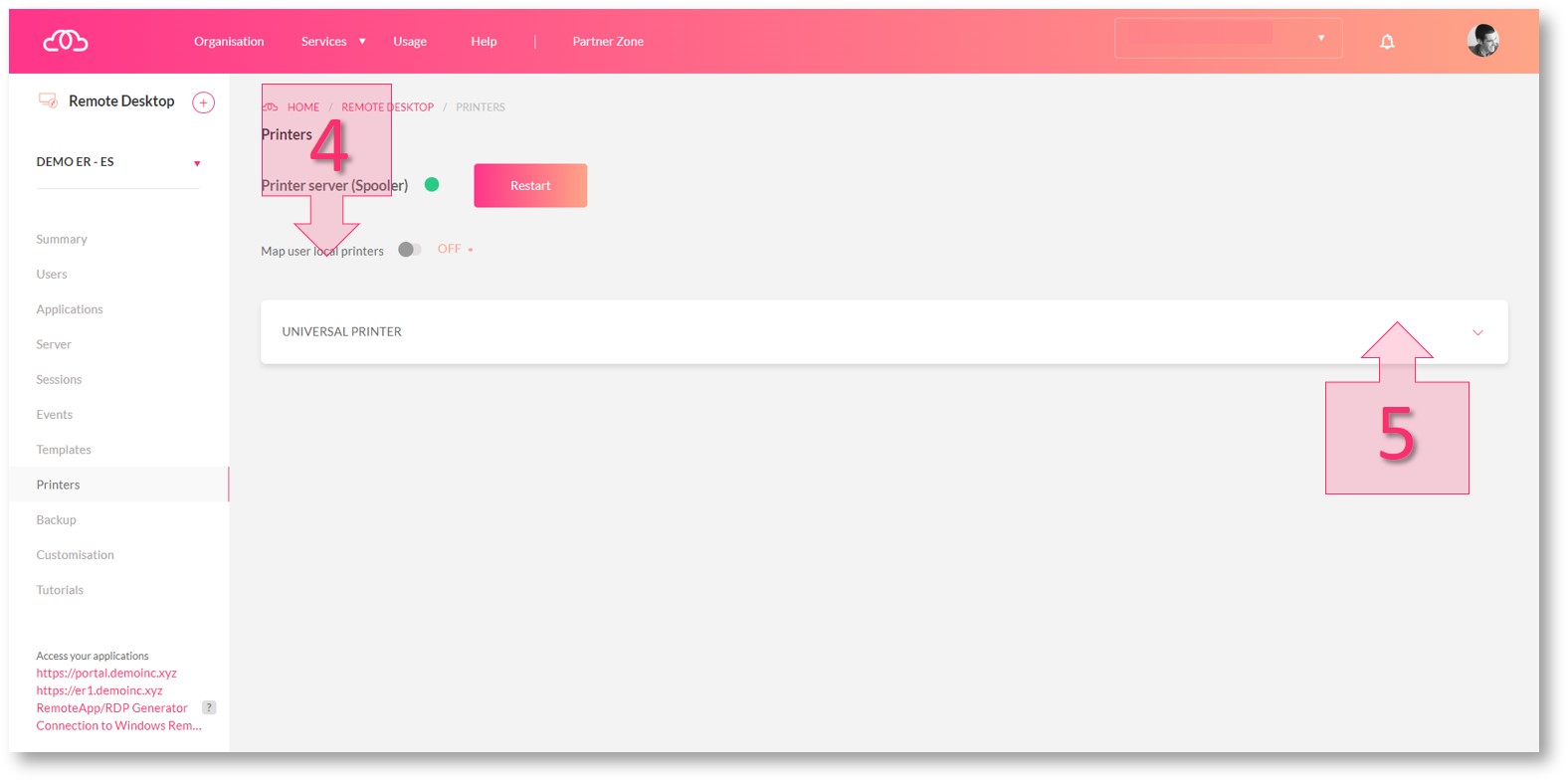 Step 2. Mapping local printers in the Universal Printer tab