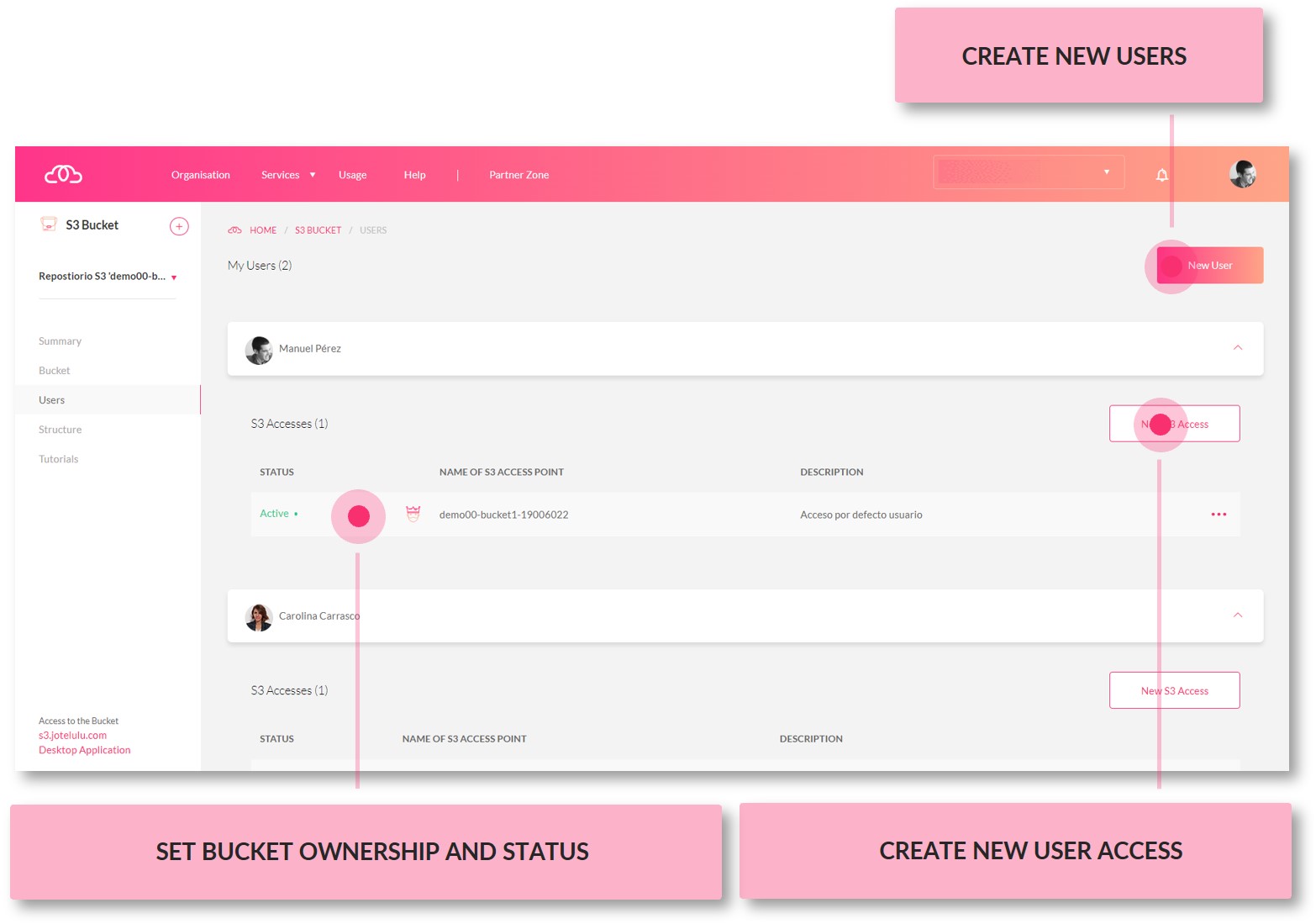 Manage users and access to your S3 bucket