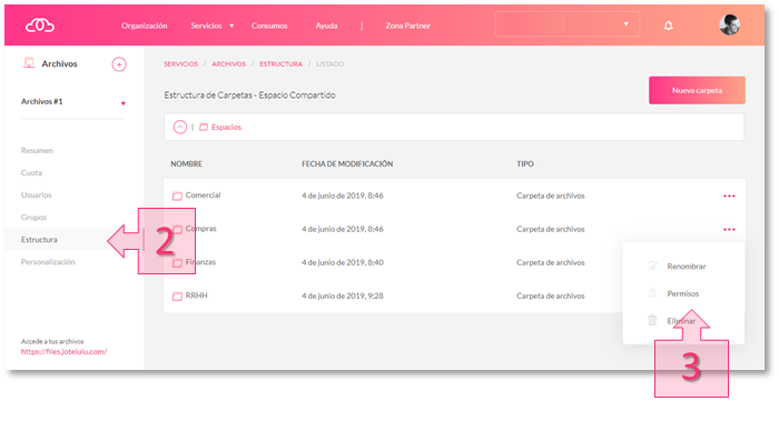 Step 2. Open the “Structure” section to set permissions for each folder