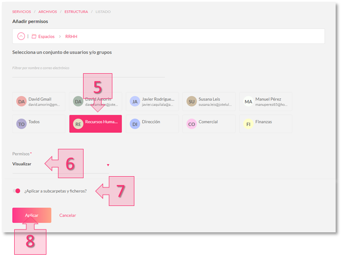 Step 2. Apply permissions to the selected users or user groups