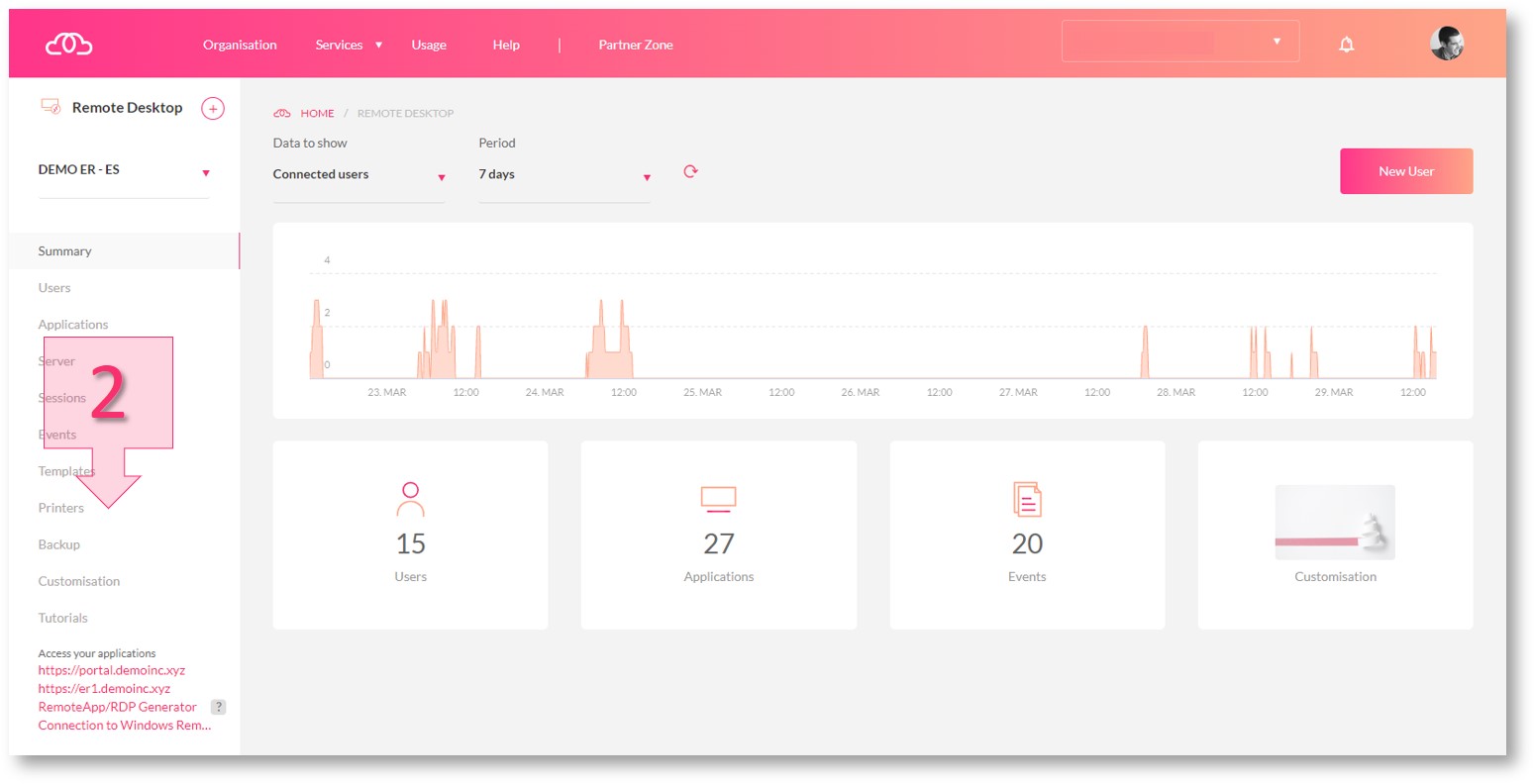 Étape 1. Sélectionnez « Imprimantes » depuis l’abonnement Remote Desktop