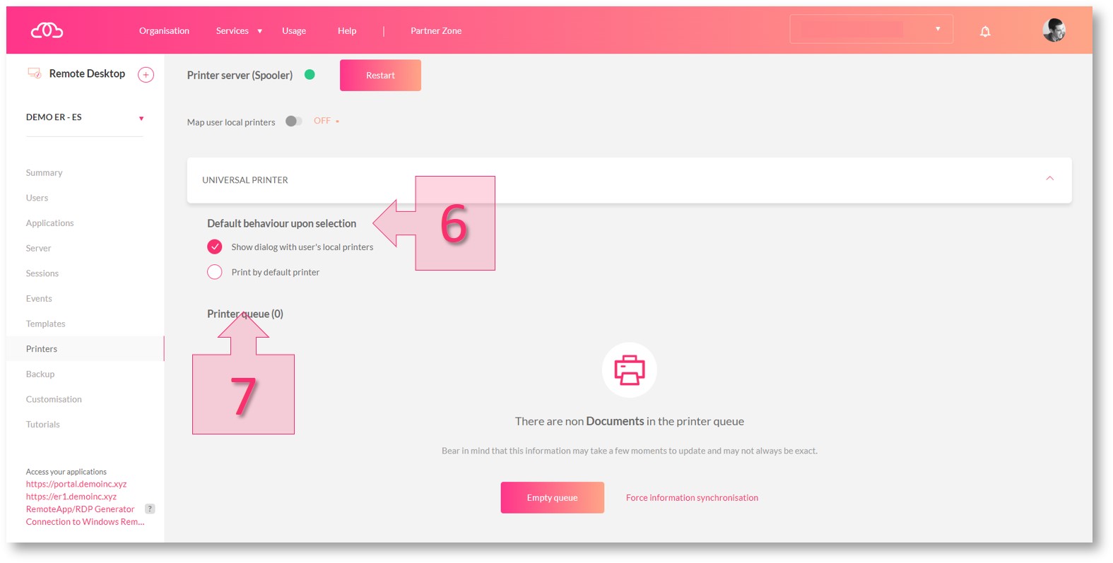 Step 2. Set the default printer settings and manage the printer queue