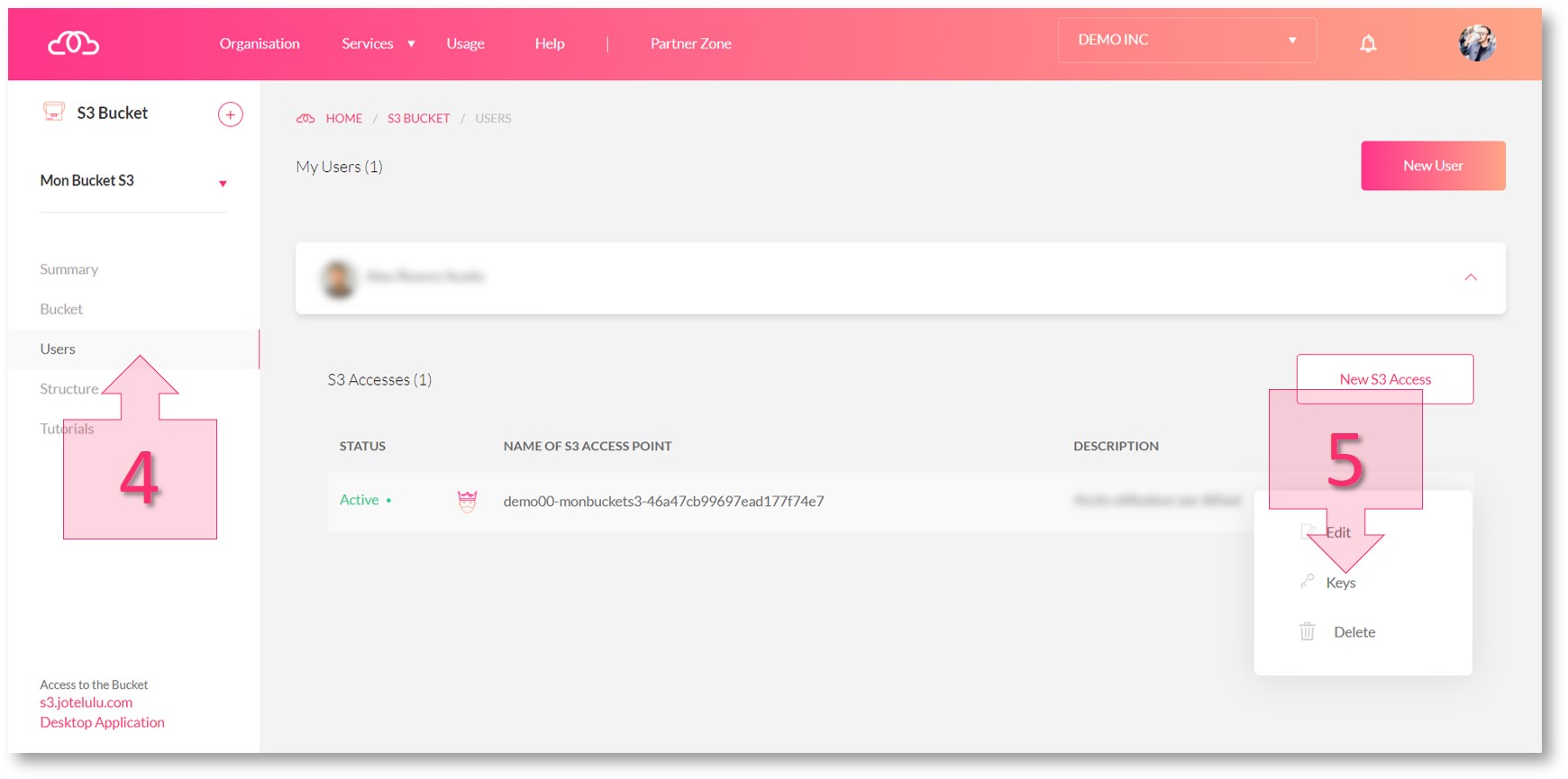 Step 1. Find out the required keys to integrate the S3 bucket