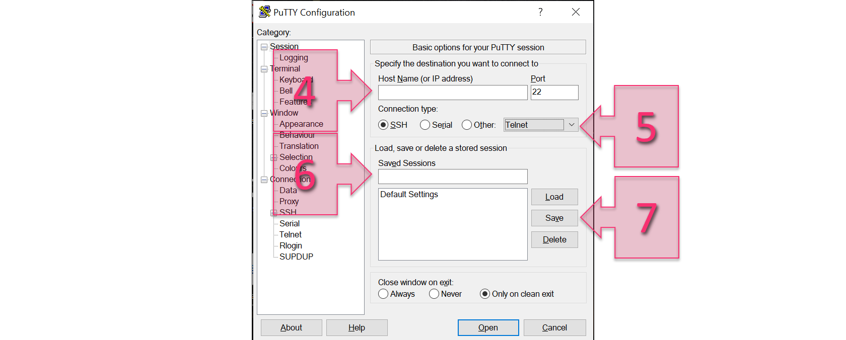 Reconfiguring PuTTy Sessions to Preserve Backspace Key