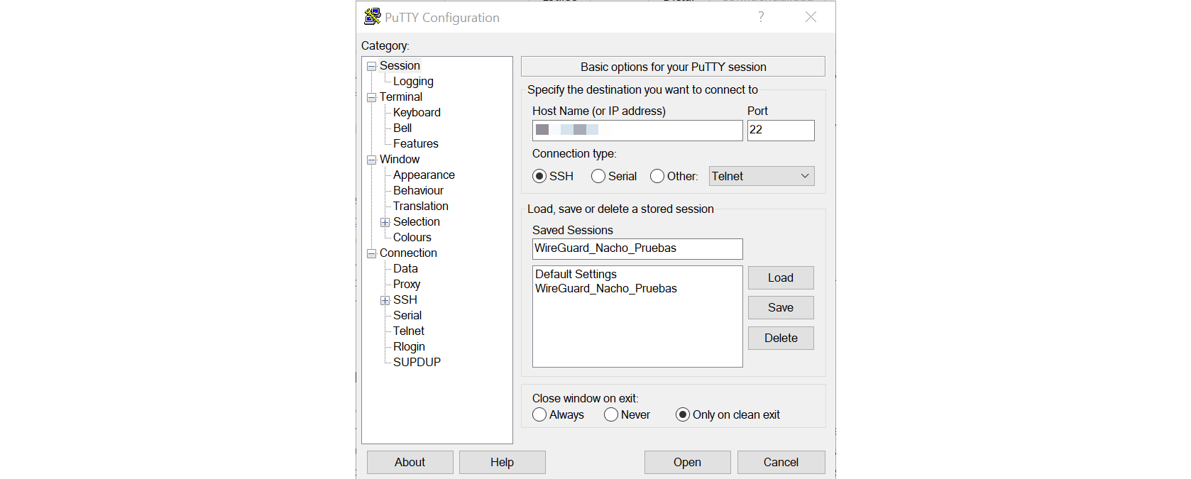 Imagem. Consola de configuração de PuTTy