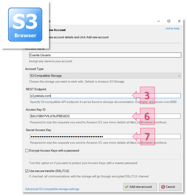 Step 2. Example of integrating an S3 Bucket with S3 Browser
