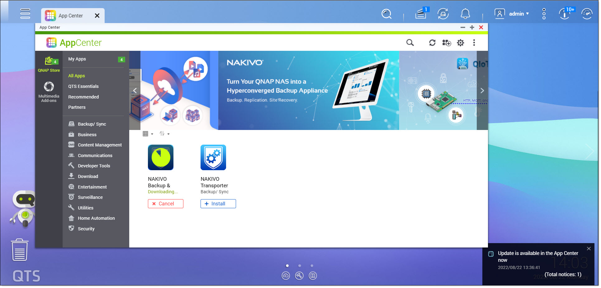 Part 1 - Wait whilst Nakivo is downloaded and installed on your QNAP cabinet