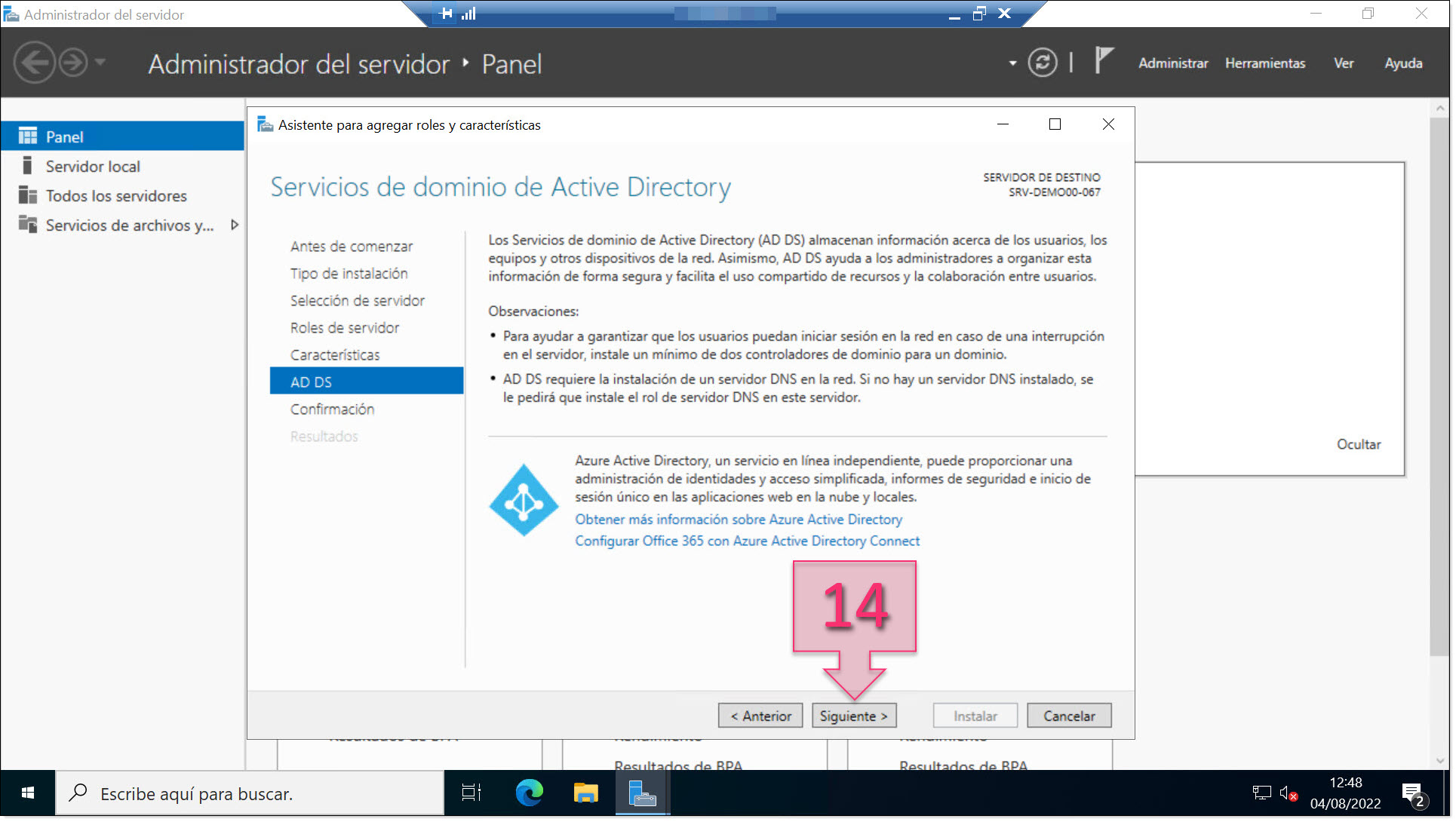 Part 1 - Read the information about AD DS and Azure AD DS and click on Next