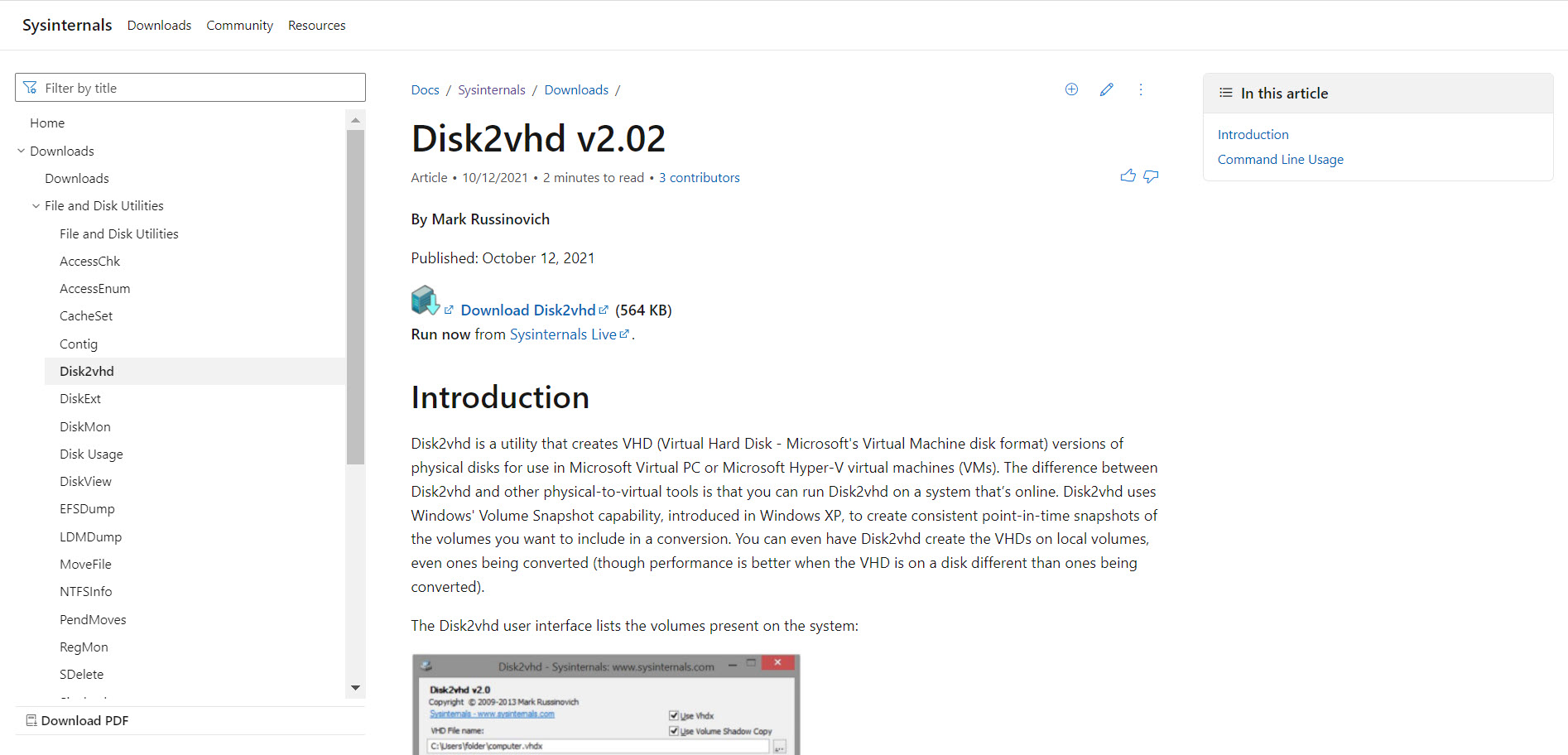Part 3 - Download Disk2vhd from the Microsoft website