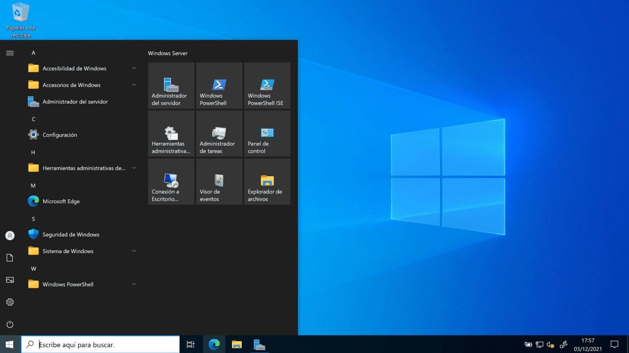 primer vistazo a Windows Server 2022, escritorio