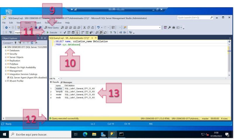 Consultamos la SQL Collation de todas las bases de datos configuradas