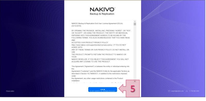 Paso 1. Aceptamos la licencia de Nakivo