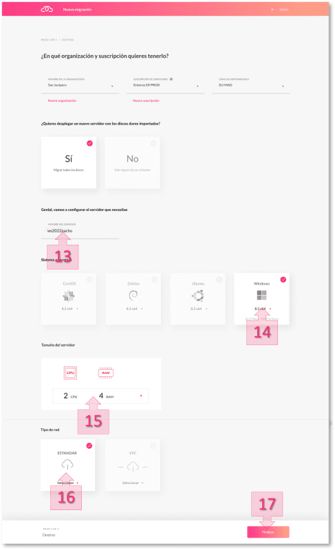 Paso 1. Proporcionamos la configuración del nuevo servidor