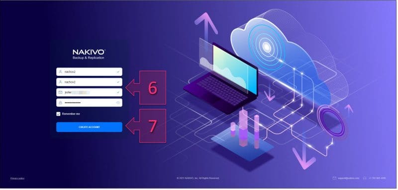 Paso 1. Proporcionamos los datos de registro para Nakivo