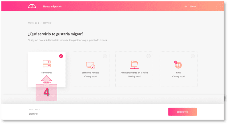 Paso 1. Seleccionamos la migración de servidores
