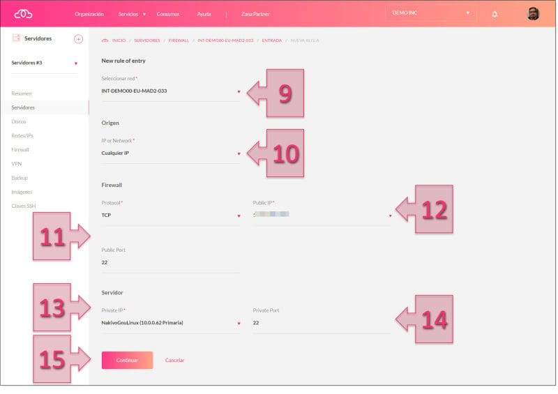 Paso 2. Creamos la nueva regla de firewall y hacemos clic en continuar. copias de seguridad Linux QNAP