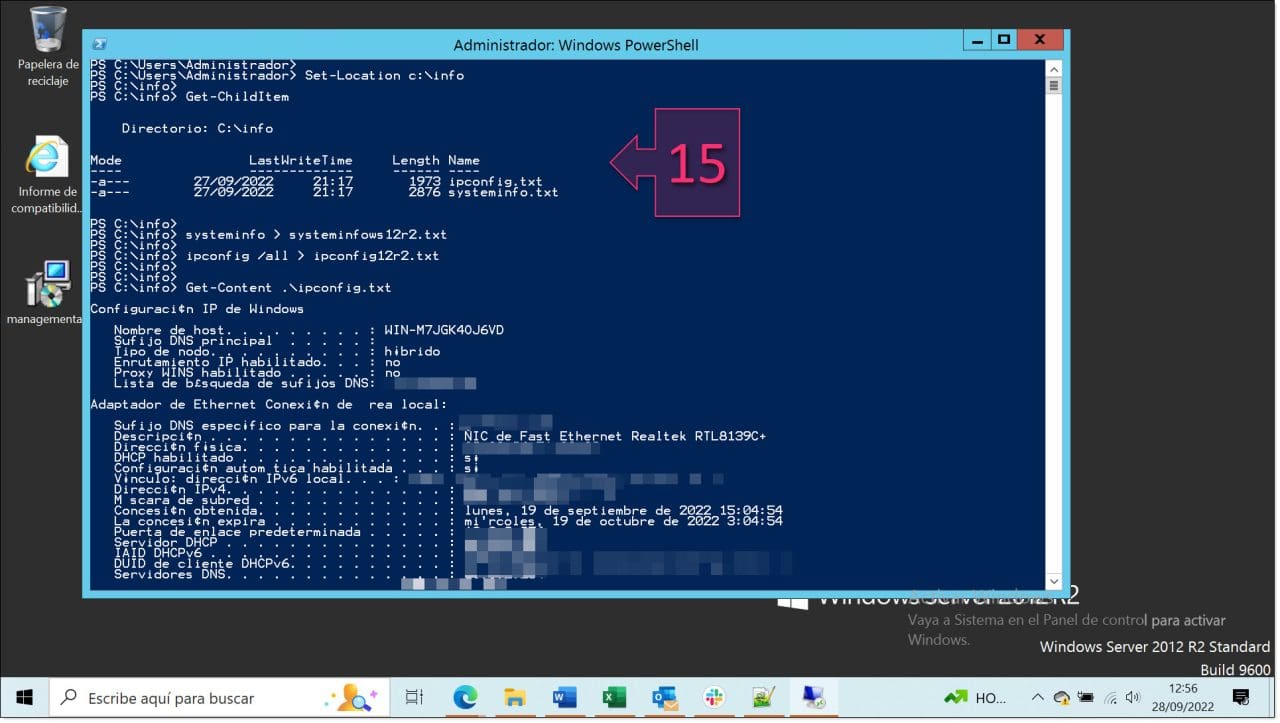 Paso 3. Extraemos información de configuración de WS12r2 antes de la actualización