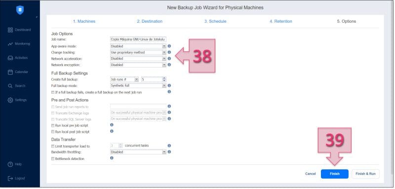 Paso 4. Proporcionamos nombre y otras configuraciones al job de copia de seguridad