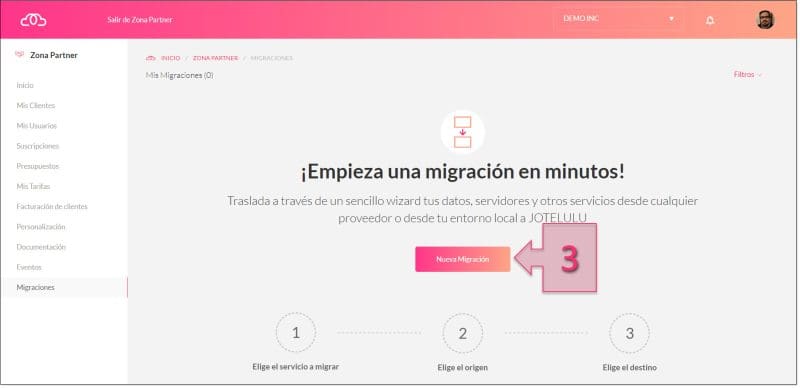 Paso 1. Lanzamos una nueva migración desde el portal de migraciones