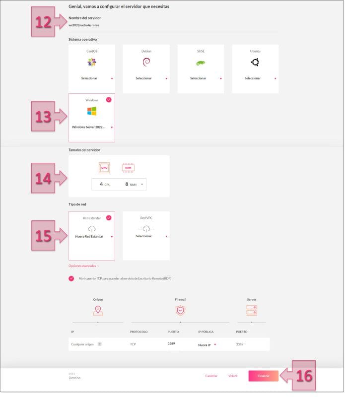 Paso 1. Proporcionamos la configuración del nuevo servidor