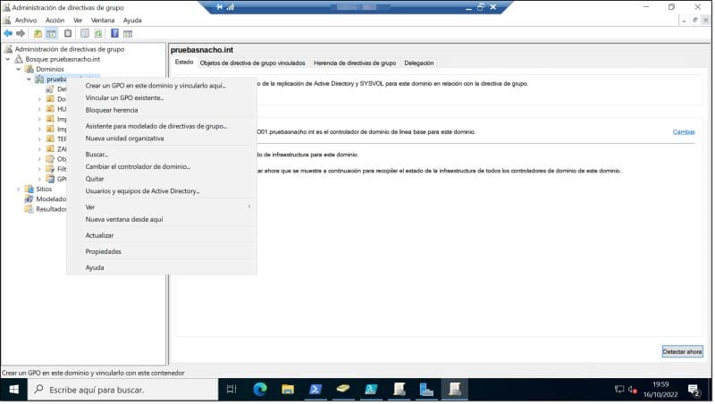 Paso 2. Seleccionamos la opción de Crear una GPO en este dominio y vincularlo aquí