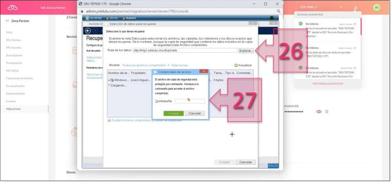 Paso 3. Proporcionamos la ruta de datos e introducimos la contraseña si la tiene