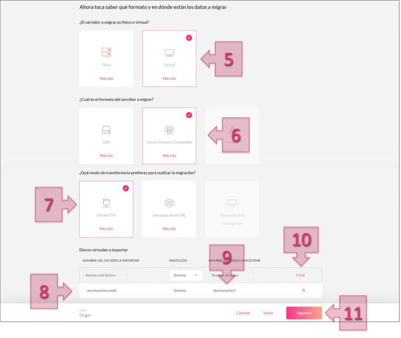 Paso 1. Proporcionamos formato y origen de los datos a migrar. migrar servidor VMWare