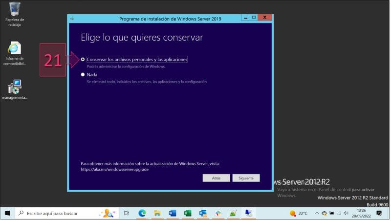 Paso 3. Seleccionamos la opción de preservar los archivos existentes en el equipo