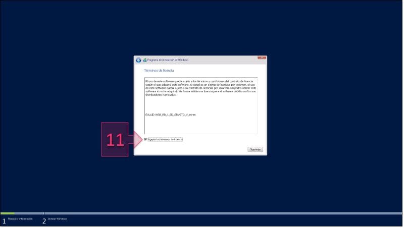 Paso 2. Revisamos y aceptamos los términos de licencia de Windows Server 2012r2