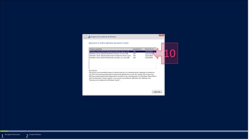 Paso 2. Seleccionamos la versión de Windows 2012r2 a la que queremos actualizar