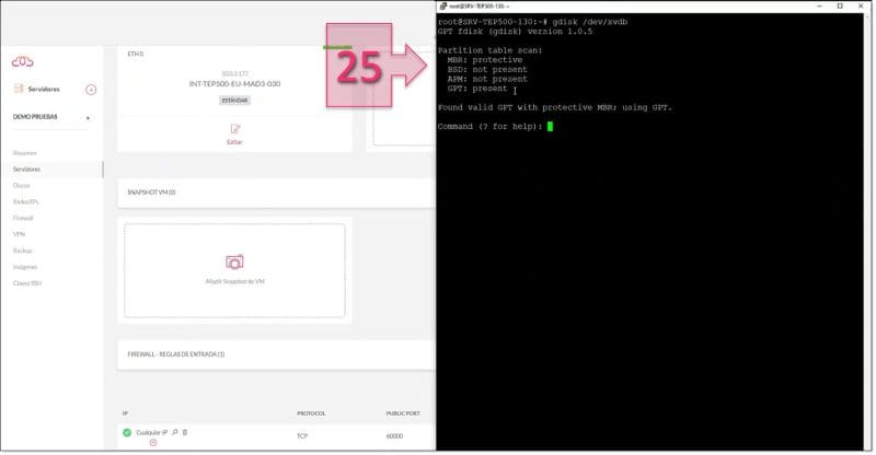 Paso 3. Comprobamos con gdisk que el estado de GPT es present y no damaged