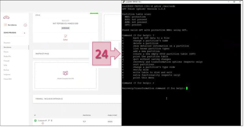 Paso 3. Continuamos con los comandos de gdisk para recuperar la partición GPT