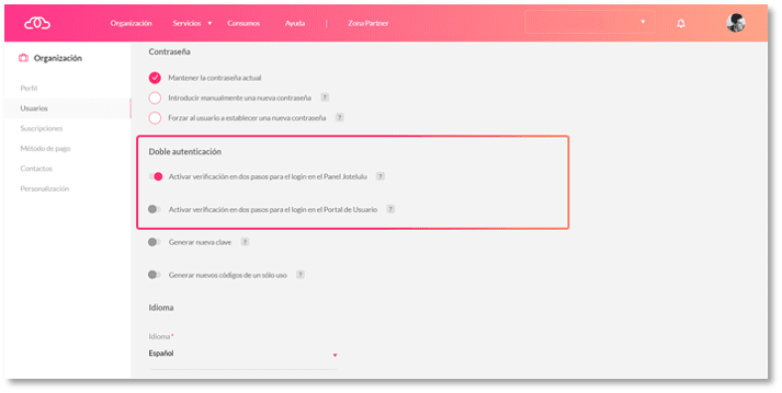 Activación del Doble Factor de Verificación para cada usuario