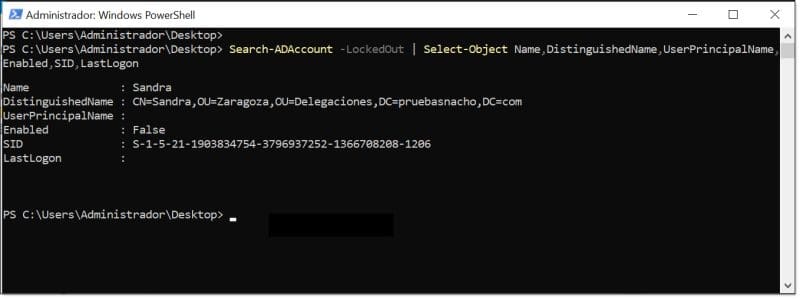 Comprobando si una cuenta de usuario de nuestro AD DS Server está deshabilitadas