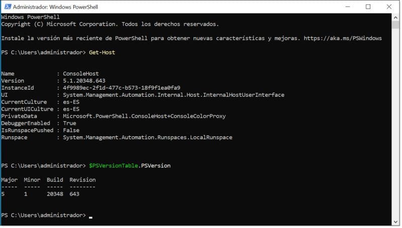 Consultamos la versión de PowerShell instalada en el sistema