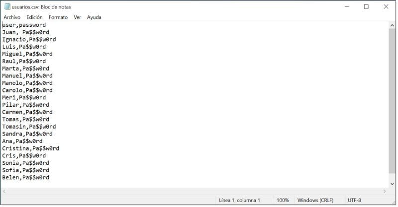 Creamos el archivo de usuarios y contraseñas para la creación masiva de usuarios