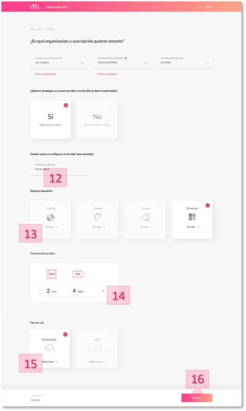 Paso 3. Destino de los datos y despliegue de un nuevo servidor