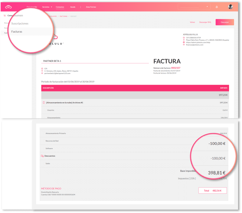 Imagen: Descuento del programa de incentivos sobre la factura del partner