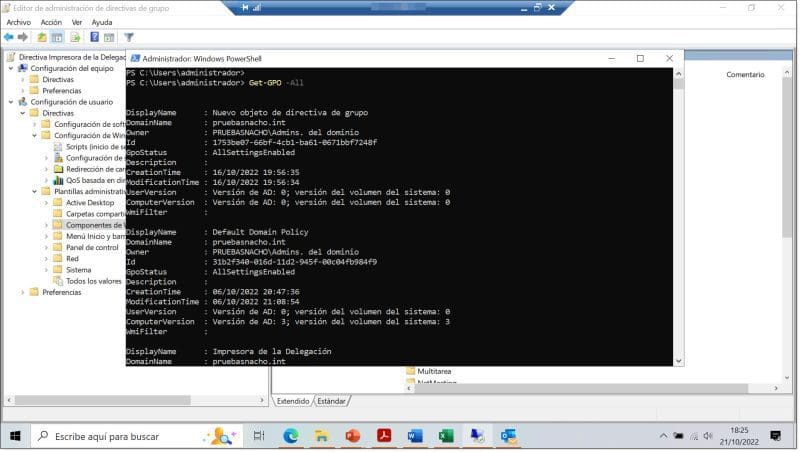 Imagen. Ejemplo de ejecución de consulta de GOP con PowerShell