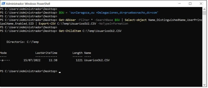 Listado de usuarios de una OU en concreto de nuestro AD DS Server mediante PowerShell