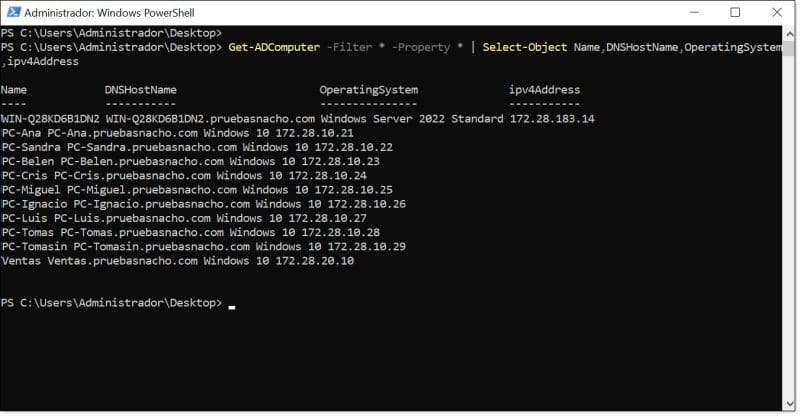 Listando las máquinas dadas de alta dentro de nuestro AD DS Server mediante PowerShell