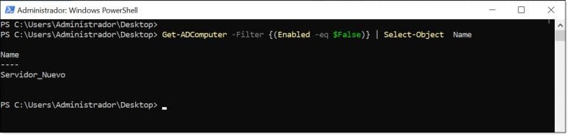 Listando las máquinas deshabilitas dentro de nuestro AD DS Server mediante PowerShell