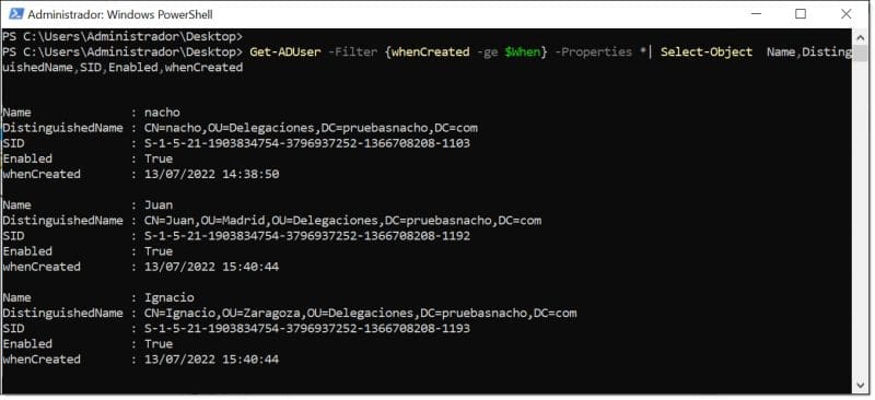 Listar nuevos usuarios en nuestro AD DS Server mediante PowerShell