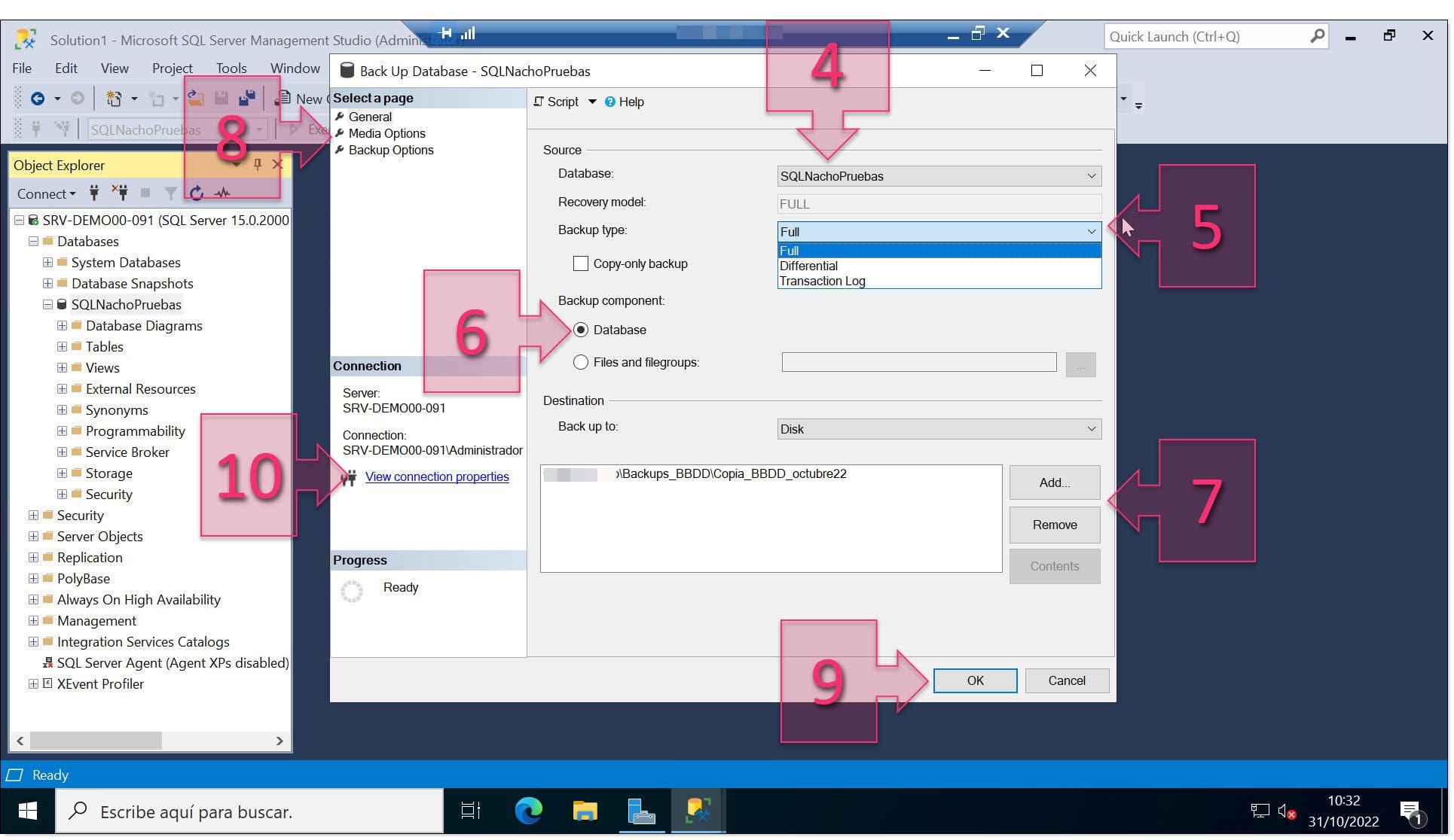 Configure the backup parameters