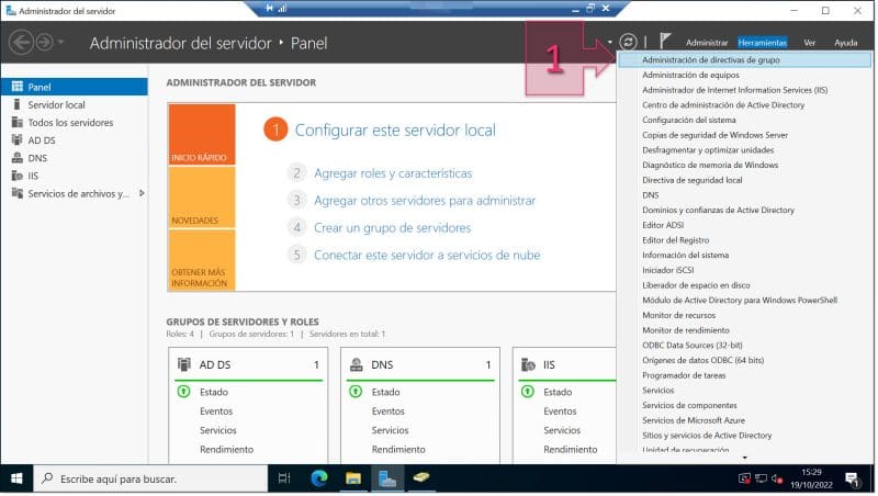 Paso 1. Accedemos a la administración de directivas de grupo