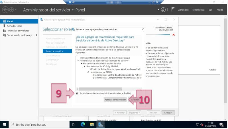 Paso 1. Agregamos las características requeridas para los servicios de dominio