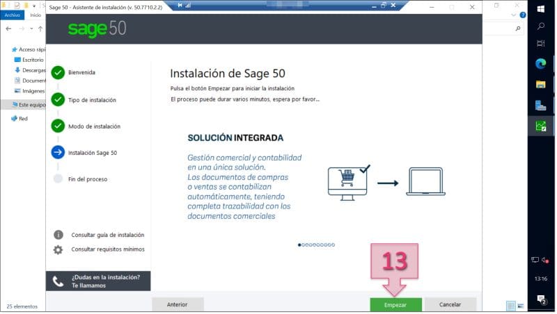 Paso 1. Empezamos la instalación del software Sage50 en nuestro servidor